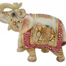 Hand Carved Elephant Coverd By Painting White Marble Stone Elephant