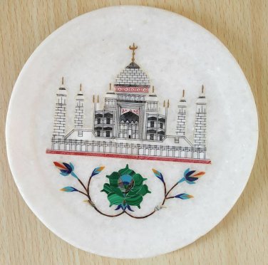 7" Marble Round Plate Decorative Floral TajMahal Design Inlay Pietra Dura Stone