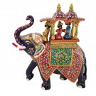 Brass Elephant Ambabri Animal Statue Colorful Embossed Painted Meenakari Figurin