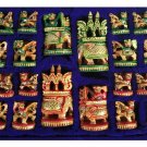 Wooden Chess Set Hand Carved Painted Antique Vintage Indian Figure Chess Set