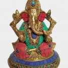 Brass Ganesha Ganesh Statue Elephant God Idol Wealth Good Luck Hindu Religious