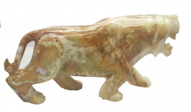 Onyx Gem Stone Tiger Statue Handmade Painting Stone Carving Tiger