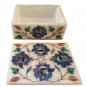 Marble Jewelry Box Decorative Floral Design Inlay Pietra Dura White Stone
