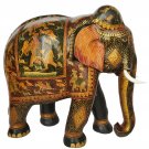 18" Hand Carved Wooden Elephant statue with Hunting Painting Decorative Gift