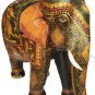 18" Hand Carved Wooden Elephant statue with Hunting Painting Decorative Gift