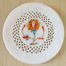 5" Marble Undercut Round Plate Decorative Floral Design Inlay Pietra Dura Stone