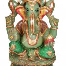 Aventurine Jade Stone Lotus Ganesh Statue Elephant God Gold Painted Ganesha
