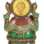 Aventurine Jade Stone Lotus Ganesh Statue Elephant God Gold Painted Ganesha