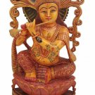 Wood Krishna Statue Painted Hand Carved Krishna Painted