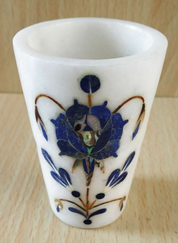 Marble Inlay Wine Glass using real semi-precious stone