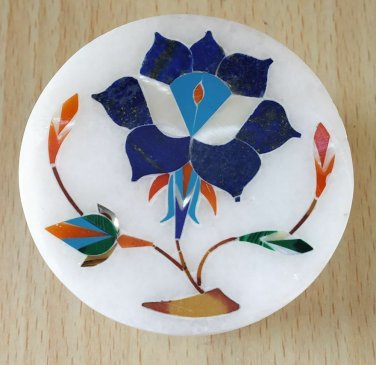 Marble Stone Undercut Jewelry Box Decorative Floral Design Inlay Pietra Dura