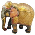 18" Hand Carved Wood Elephant Statue Embossd Painting Wooden Elephant Home Decor