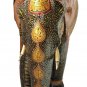 18" Hand Carved Wood Elephant Statue Embossd Painting Wooden Elephant Home Decor