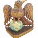 Carved Wooden Eagle Sitting on Globe Painted Wood Eagle
