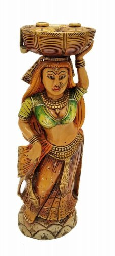 Hand Carved Solid Wooden Painted Rajasthani Ladies