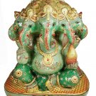 Aventurine Jade Stone Five Face Ganesh Statue Elephant God Gold Painted Ganesha
