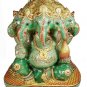 Aventurine Jade Stone Five Face Ganesh Statue Elephant God Gold Painted Ganesha
