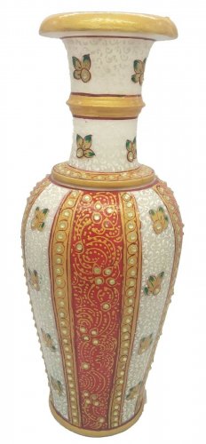 Marble Stone Flower  Pot Gold Foil Work Painted