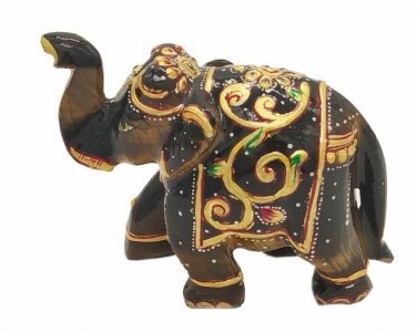 Semi Precious Stones Tiger Eye Elephant With Gold Painted