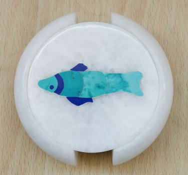 Marble Inlay Fish Tea coaster using real semi-precious stone