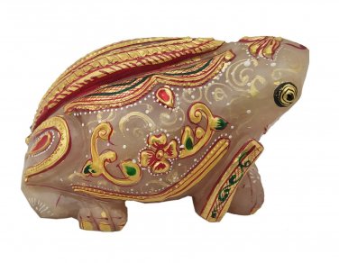 Rosequartz Stone Frog Painted Statue Figurine