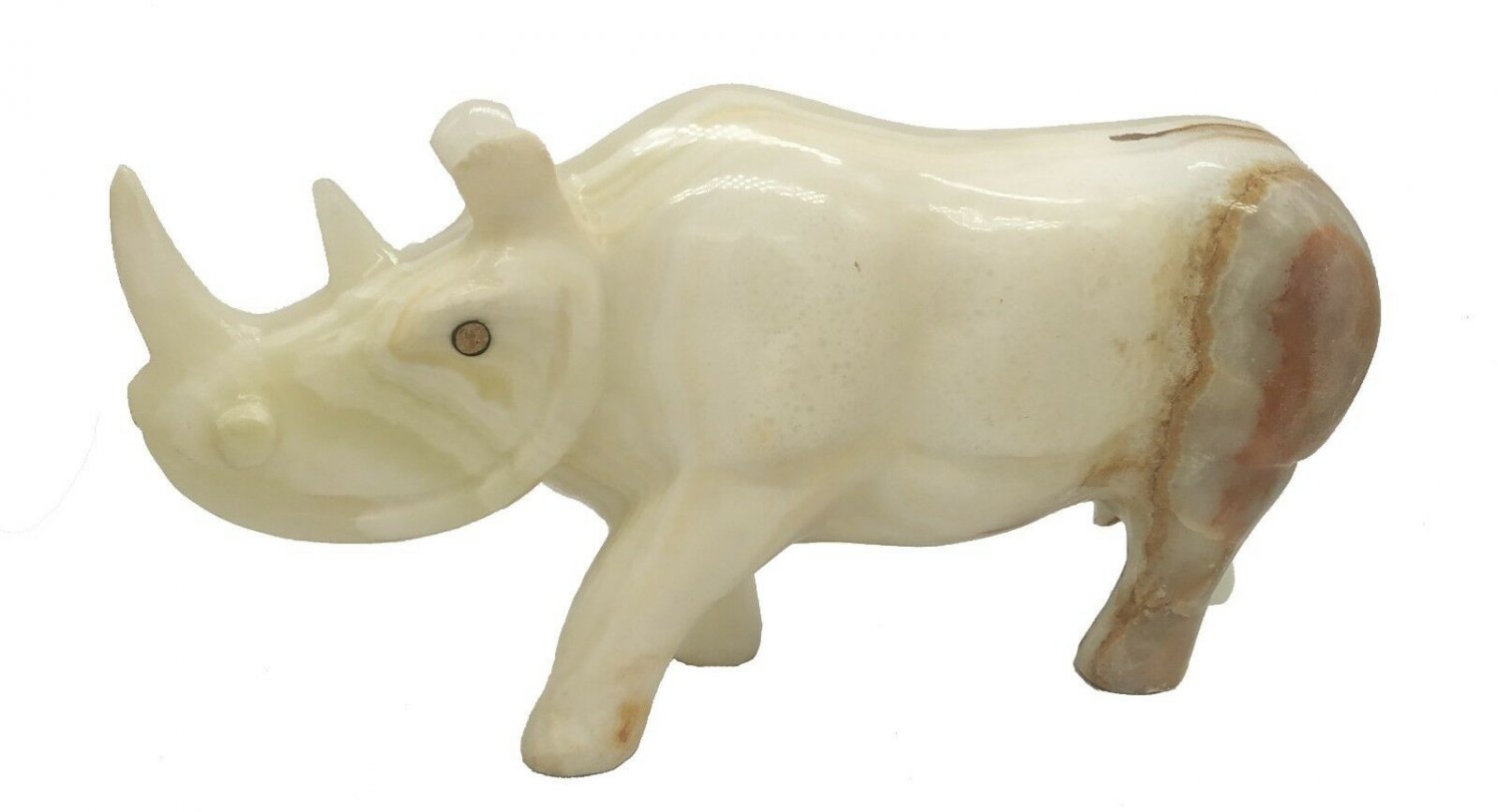 Onyx Gem Stone Rhinoceros Statue Handmade Painting Stone Carving Rhino