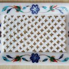 4"x 6" White Marble Inlay cutting work Tray using Semi precious stone home decor