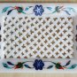 4"x 6" White Marble Inlay cutting work Tray using Semi precious stone home decor