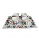Hard White Marble Inlay Tea Cup & Tray
