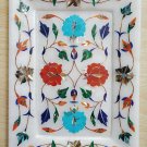 7"x 5" White Marble Inlay Serving Tray using Semi precious stones home decor