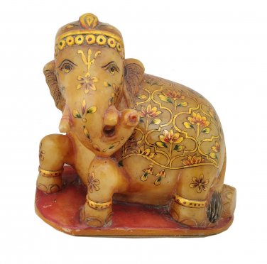 Hand Carved ElephantWhite Marble Stone Elephant Sitting