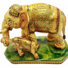 Synthetic Elephant With Baby Statue Painted Handmade Resin Carving Elephant