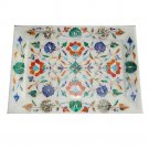 10" x 7" White Marble Inlay Serving Tray using Semi precious stones home decor