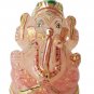 Rosanquartz Stone Ganesh Statue Hand Carved Elephant God Gold Painted  Ganesha
