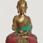 Brass Buddha  Sitting Medicine  Buddha Statue with Stone Work Home Decor Figure