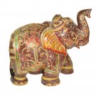 Hand Carved Brown Jede Stone Elephant With Gold Painted
