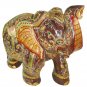 Hand Carved Brown Jede Stone Elephant With Gold Painted