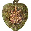 Wall Hanging Saraswati  sacred fig Leaf Saraswati Painted White Metal Figurine