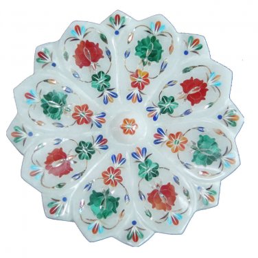 Marble Stone Lotus Dry Fruit Bowl Stone With inlay work real semi precious Stone
