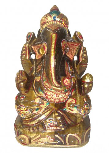 Tiger eye Stone ganesh statue elephant god Figurine Gold Painted Ganesha