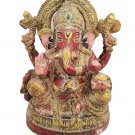 Brass Ganesha statue Hand Painted Antique Finished Hindu God Elephant Home Decor