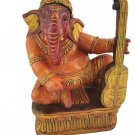Handmade Carved Wooden Music Ganesh Elephant God Music Ganesha Statue
