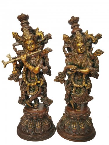 Brass Radha Krishna Statue Love Couple Hindu Religious