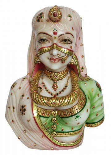 Marble Rajasthani Bani Thani Village Lady Statues Hand Painted using gold Foil