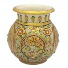 Marble Stone Round Pot Gold Foil Work Painted Vessel Stone
