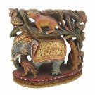 Hand Carved Wood Elephant With Tree Sitting Other Animals Wooden Elephant