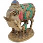 Brass Cow with Calf Feeding Stone Work Hindu Nandi Cow Statue