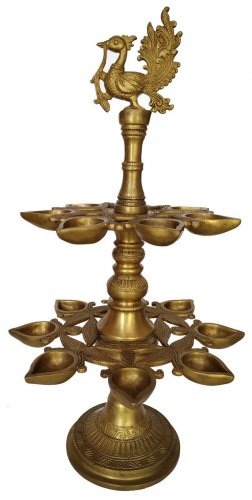 Brass Diya With Stand Deepak Wick Lamp Deep Hindu Religious Temple Lamp