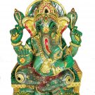 Aventurine Jade Stone Sitting Ganesh Statue Elephant God Gold Painted Ganesha