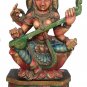 Handmade Carved Wooden Saraswati Statue Hindu Religious